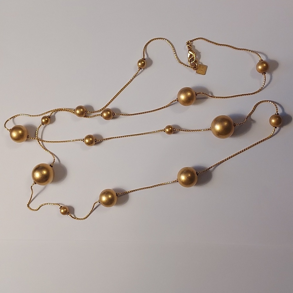 Anne Klein matte gold long necklace with ball beads VINTAGE